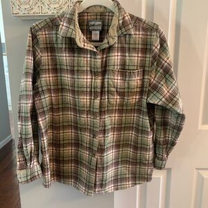 Pendleton Vintage Green and Brown Plaid Button Down 100% Wool Shirt - L